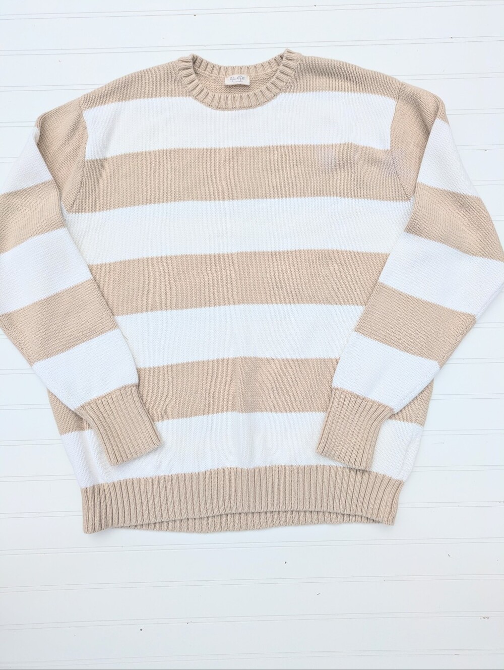 John Galt Thick Cotton White/Tab Striped Crew Neck Sweater Heritage